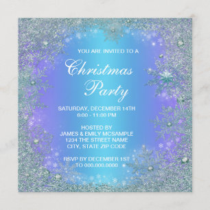 Lavender Purple Teal Blue Snowflake Christmas Invitation
