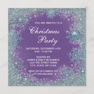 Lavender Purple Teal Blue Snowflake Christmas Invitation
