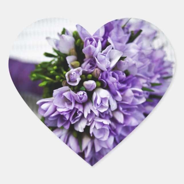 Lavender Purple Tulip Wedding Bouquet Heart Sticker (Front)