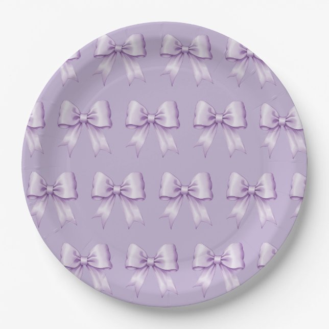 Lavender Purple Vintage Satin Bow Pattern Paper Plate (Front)