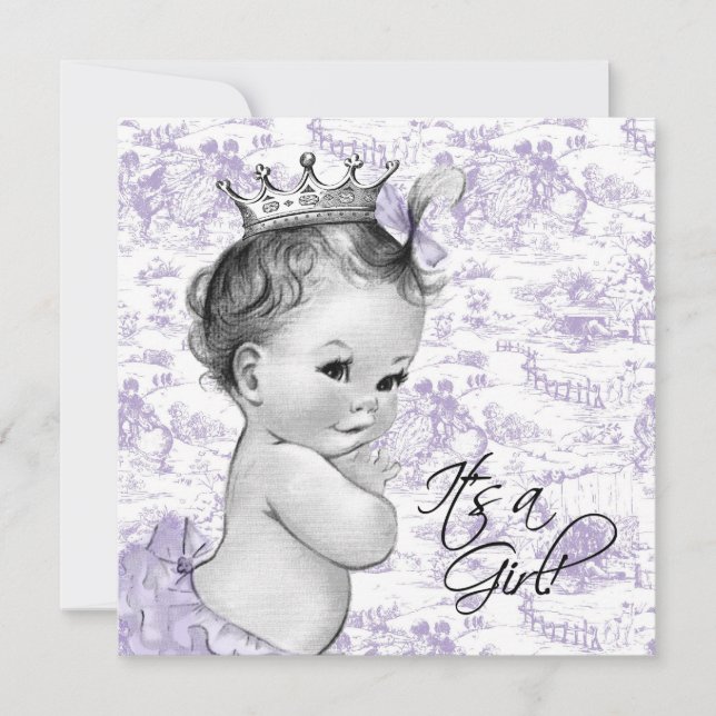 Lavender Purple Vintage Toile Baby Girl Shower Invitation (Front)