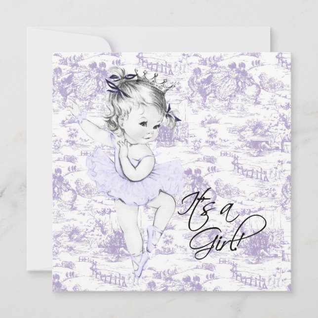 Lavender Purple Vintage Toile Baby Girl Shower Invitation (Front)