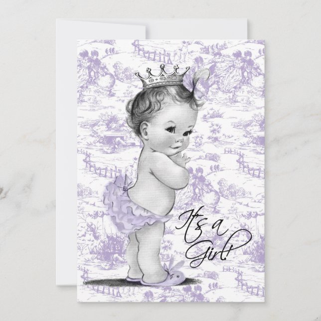 Lavender Purple Vintage Toile Baby Girl Shower Invitation (Front)