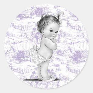 Lavender Purple Vintage Toile Baby Shower Stickers