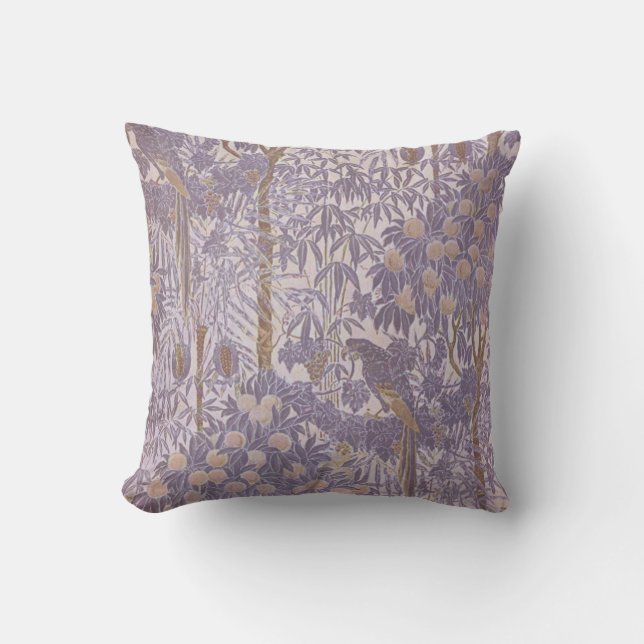 Lavender Purple Vintage Tropical Parrot Pattern Cushion (Front)