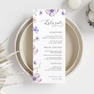 Lavender Purple Violet Floral Let's Eat Wedding Menu