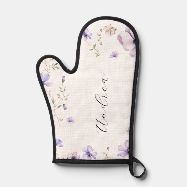 Lavender Purple Violet Floral Spring Bridal Shower Oven Mitt (Front)