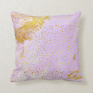 Lavender purple watercolor and gold foil confetti cushion