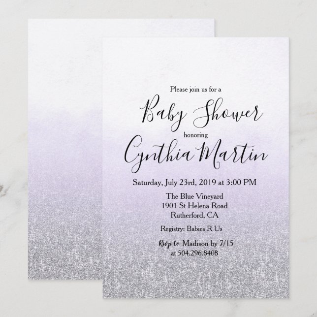 Lavender Purple Watercolor Baby Shower Invitation (Front/Back)