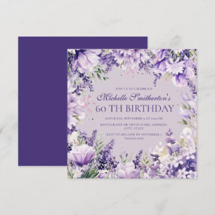 Lavender Purple Watercolor Floral 60th Birthday Invitation