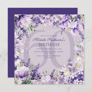 Lavender Purple Watercolor Floral Age Birthday Invitation
