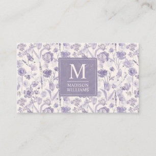 Lavender Purple Watercolor Floral Flowers Pattern Business Card