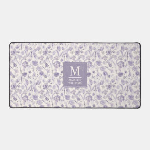 Lavender Purple Watercolor Floral Flowers Pattern Desk Mat