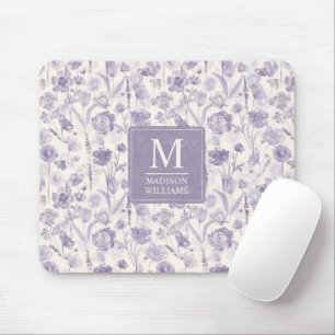 Lavender Purple Watercolor Floral Flowers Pattern Mouse Mat