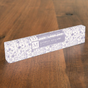 Lavender Purple Watercolor Floral Flowers Pattern Nameplate