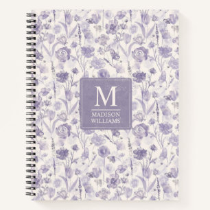 Lavender Purple Watercolor Floral Flowers Pattern Notebook