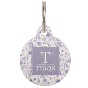 Lavender Purple Watercolor Floral Flowers Pattern Pet Tag