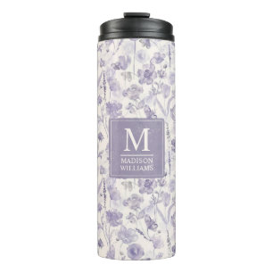Lavender Purple Watercolor Floral Flowers Pattern Thermal Tumbler
