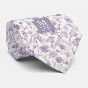 Lavender Purple Watercolor Floral Flowers Pattern Tie