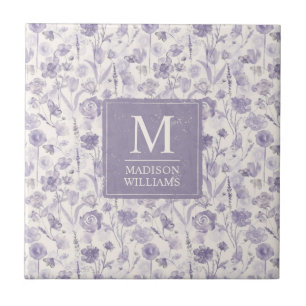 Lavender Purple Watercolor Floral Flowers Pattern Tile