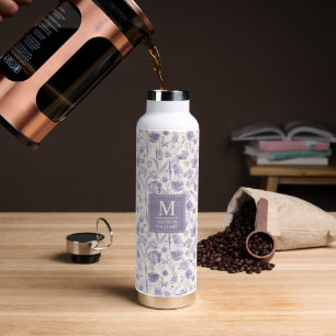 Lavender Purple Watercolor Floral Flowers Pattern Water Bottle