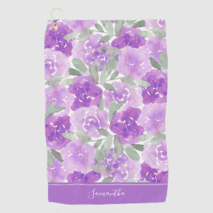 Lavender Purple Watercolor Floral Personalised Golf Towel