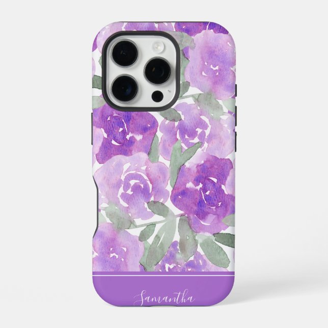 Lavender Purple Watercolor Floral Personalised iPhone Case (Back)