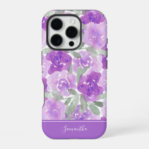 Lavender Purple Watercolor Floral Personalised iPhone 16 Pro Case