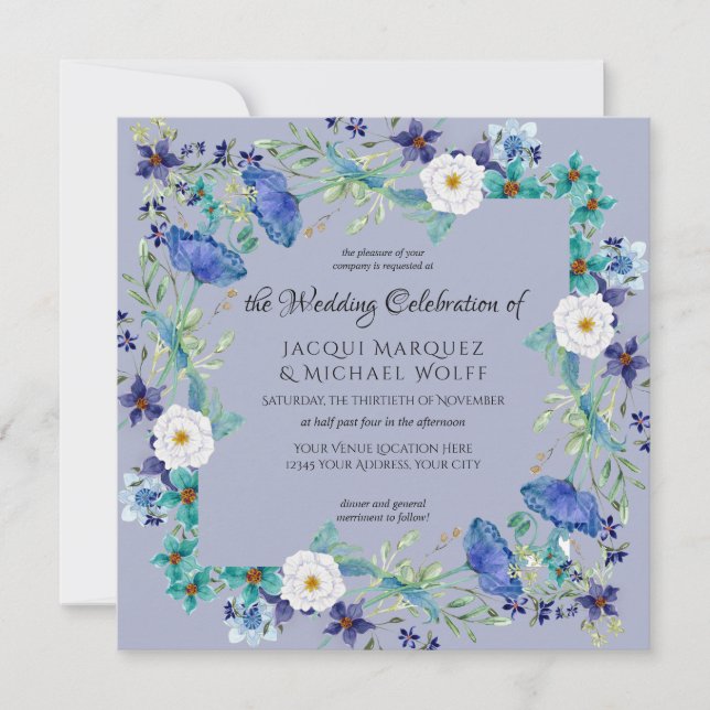Lavender Purple Watercolor Poppy Floral Wedding Invitation (Front)