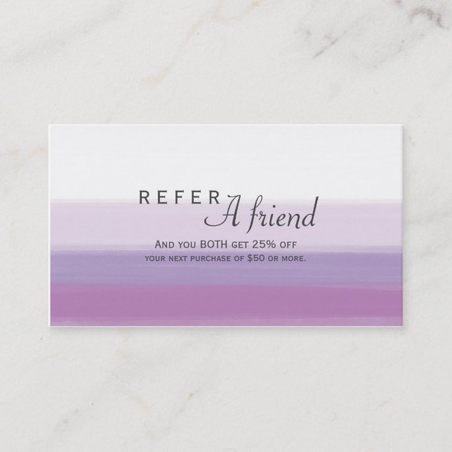 Lavender Purple Watercolor Salon REFER A FRIEND Referral Card (Front)