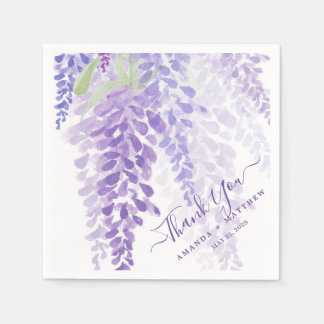 Lavender Purple Watercolor Wisteria Blooms Wedding Napkin