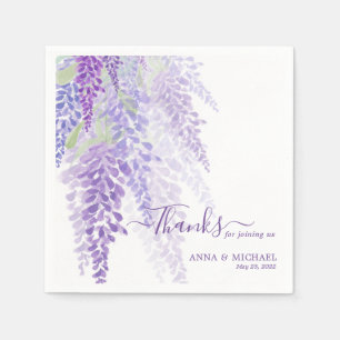 Lavender Purple Watercolor Wisteria Blooms Wedding Napkin