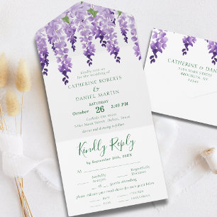 Lavender Purple Watercolor Wisteria Wedding All In One Invitation