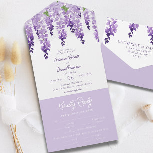Lavender Purple Watercolor Wisteria Wedding All In One Invitation