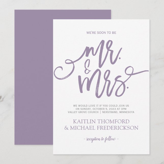 Lavender-Purple Wedding Invitations | Brush Script (Front/Back)
