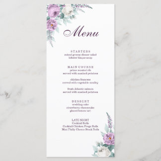 Lavender Purple Wedding Menu Card