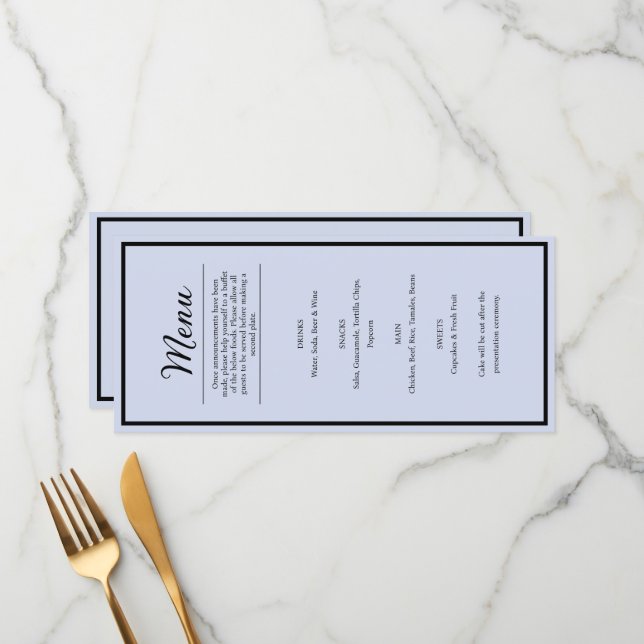 Lavender Purple Wedding Reception Dinner Menu (Front/Back In Situ)