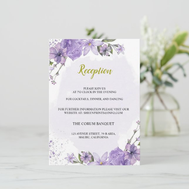 Lavender Purple Wedding Reception Enclosure Card (Standing Front)