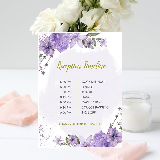 Lavender Purple Wedding Reception Timeline Card (Creator Uploaded)