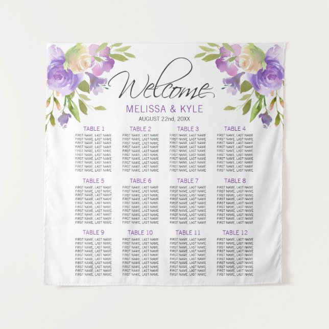 Lavender Purple  Wedding Seating Chart Welcome Tapestry (Front)