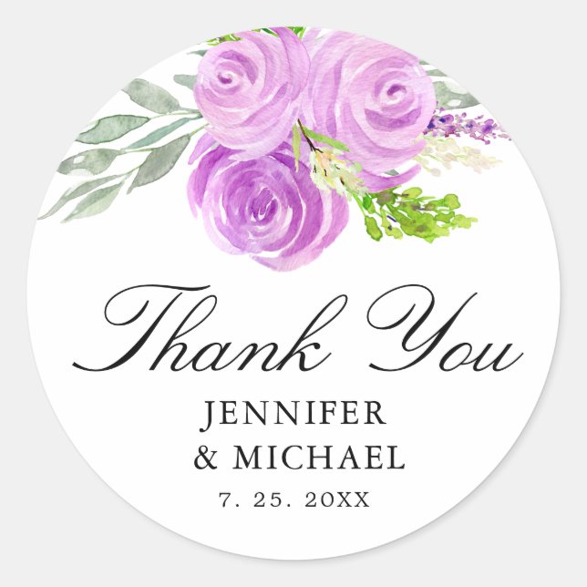 Lavender Purple Wedding Thank You Favour Classic Round Sticker (Front)