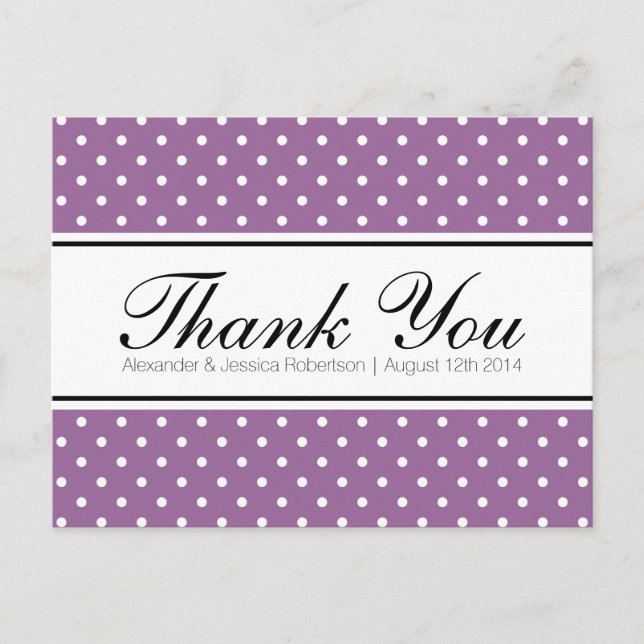 Lavender purple wedding thank you postcards (Front)