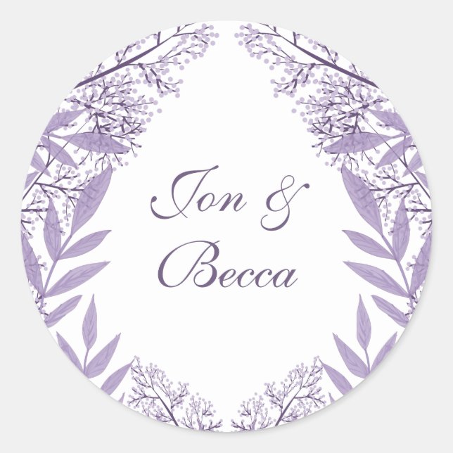 Lavender Purple Wedding Vintage Botanical Classic Round Sticker (Front)