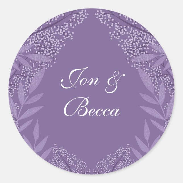 Lavender Purple Wedding Vintage Botanical Classic Round Sticker (Front)