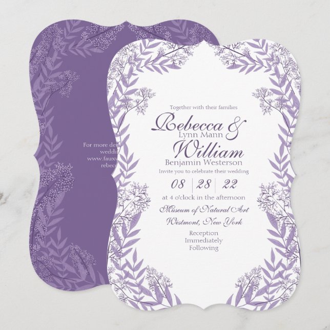 Lavender Purple Wedding Vintage Botanical Invitation (Front/Back)