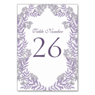 Lavender Purple Wedding Vintage Botanical Table Number