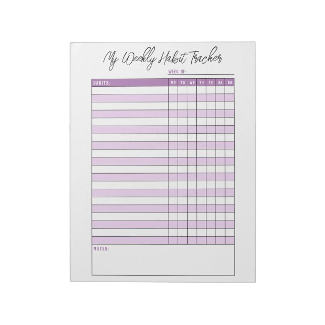 Lavender Purple Weekly Habit Tracker Notepad (Rotated)