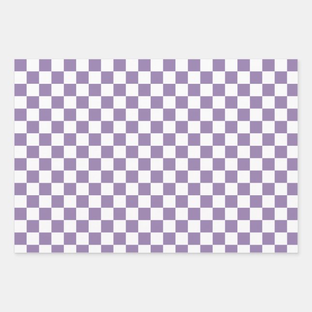 Lavender Purple White Chequered   Wrapping Paper Sheet (Front)