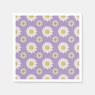 Lavender Purple White Daisy Floral Wedding Napkin