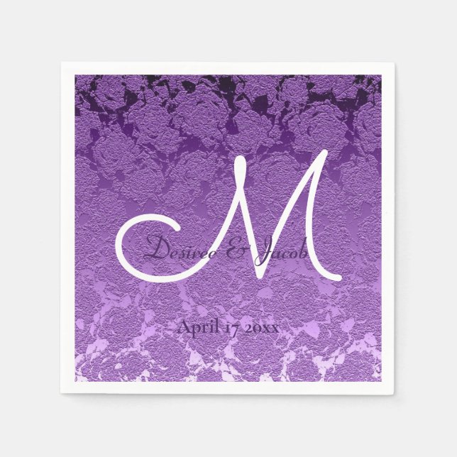 Lavender Purple White Elegant Wedding Monogram Napkin (Front)